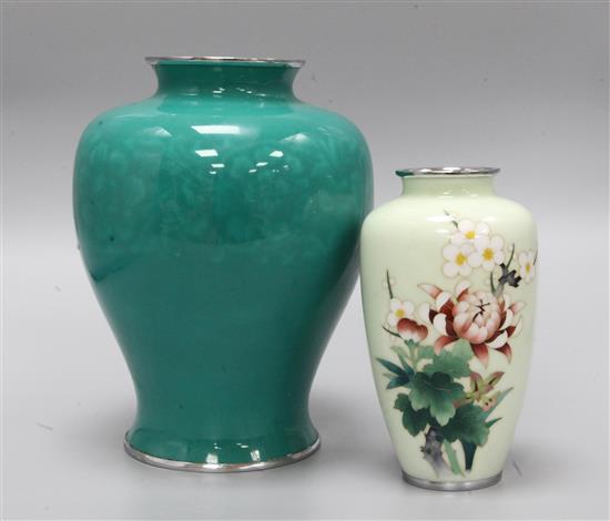 A large Ando musen enamel vase and a Japanese silver wire cloisonne enamel vase